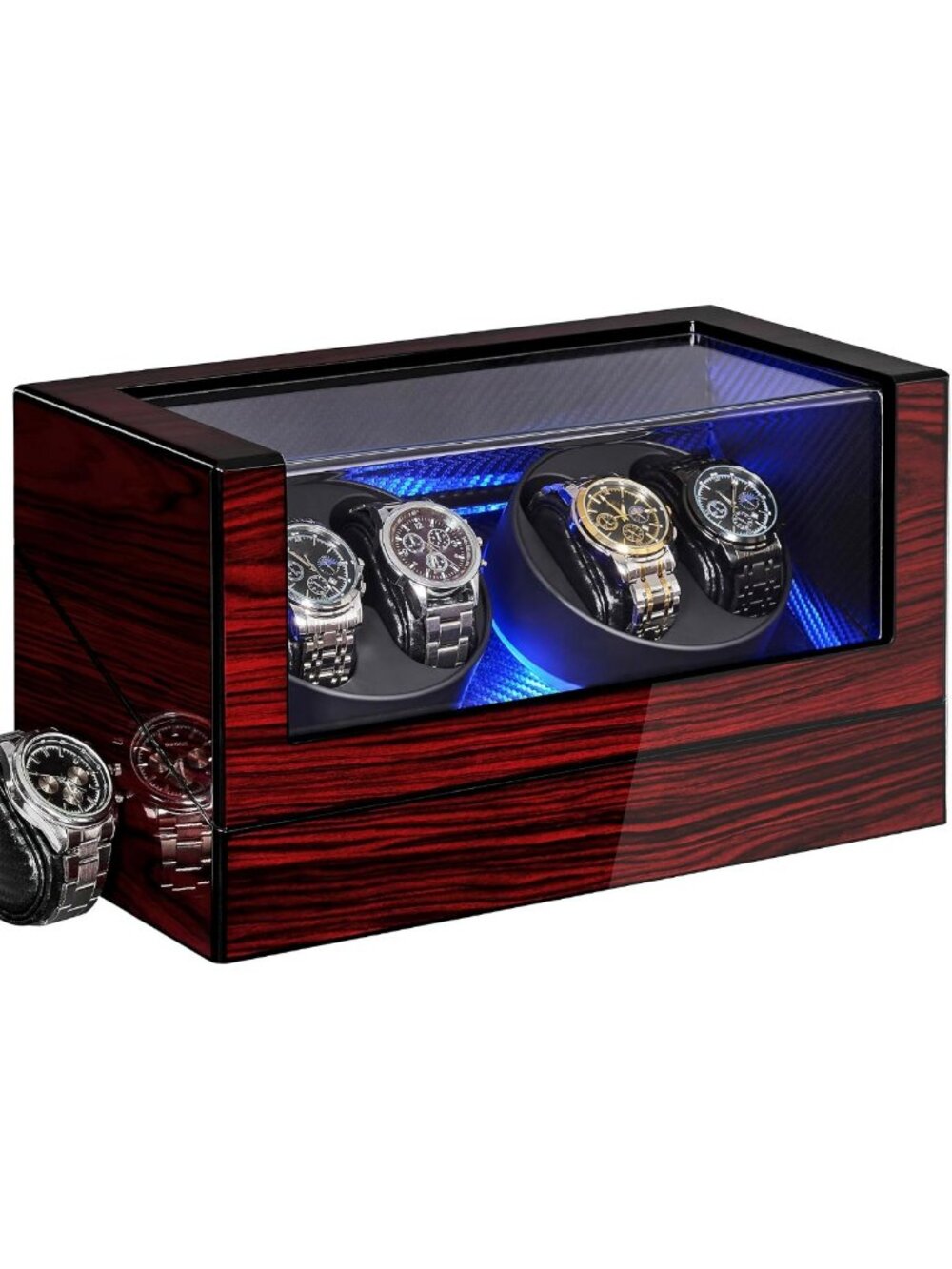 4 Automatic Watch Winders with Quiet Motor, LED Display, Piano Finish - Luxury